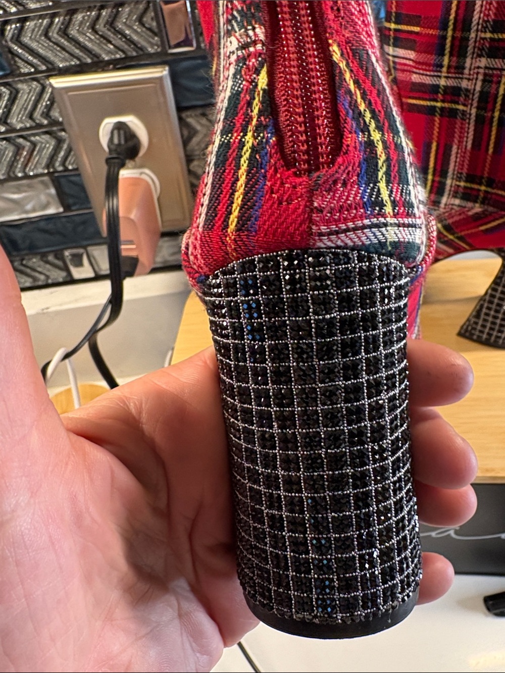 Betsey Johnson Red Plaid Stretch Ankle Booties - Picture 3 of 12